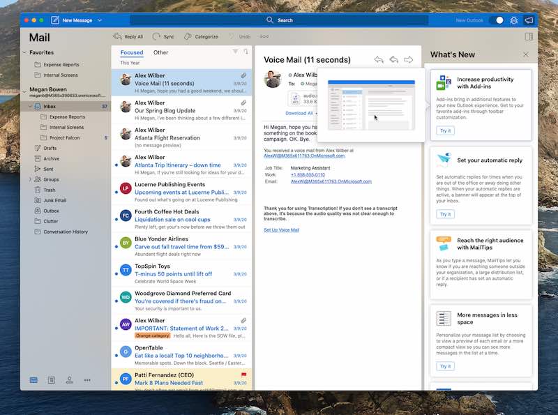 shortcut key for scrolling up and down inbox in outlook for mac